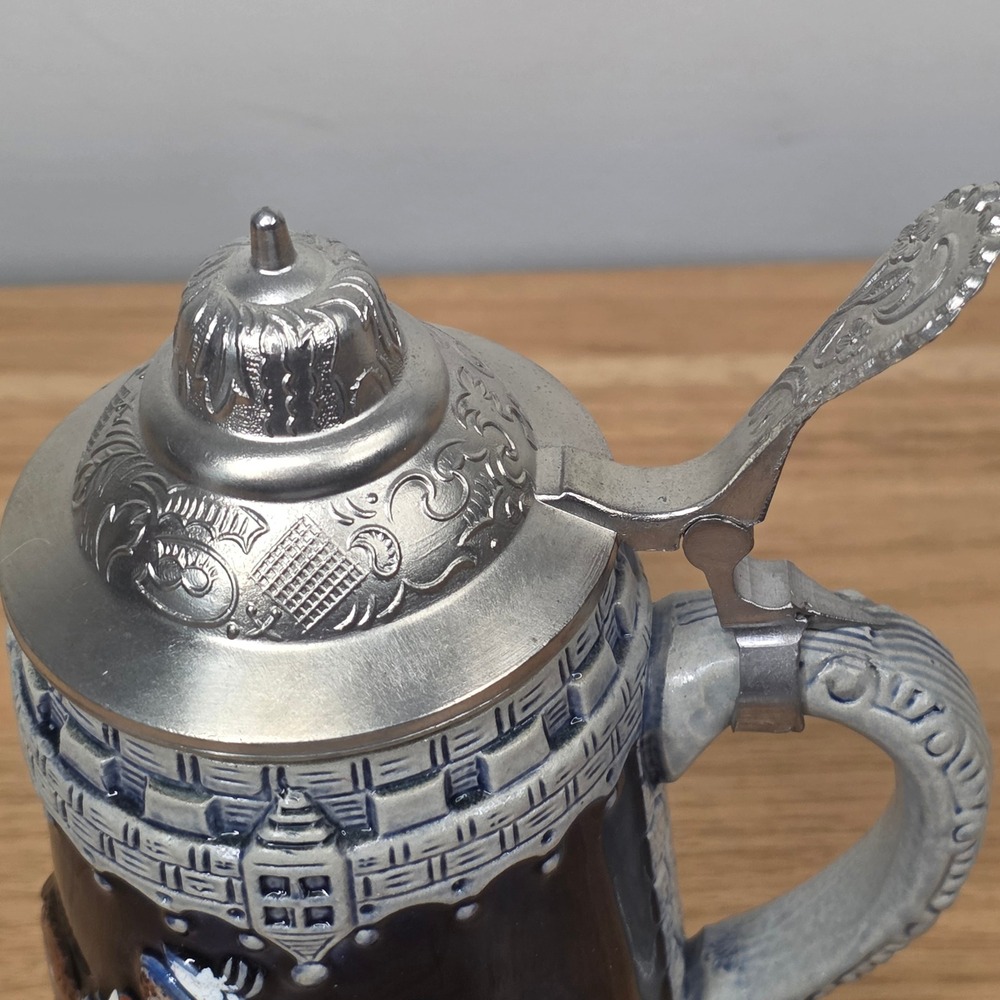 Vintage 60's King West Germany Lidded Beer Stein Hand Painted Ceramic Pewter Lid - Picture 3 of 15